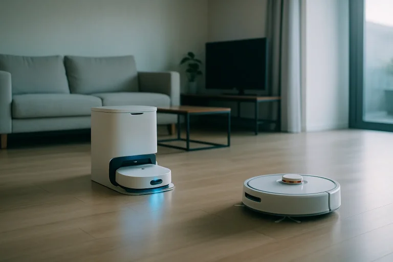 Robots de nettoyage automatisés travaillant dans un intérieur moderne et lumineux
