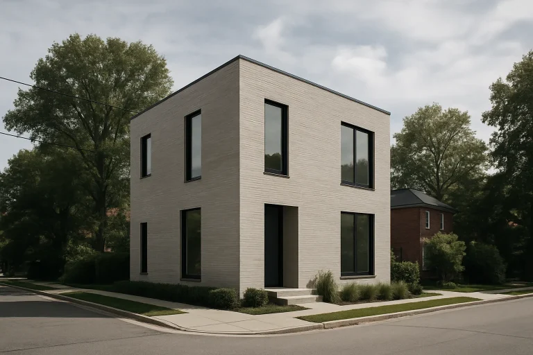 Vue extérieure d'une maison urbaine moderne à désinfecter après un suicide